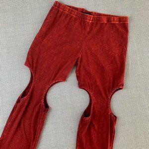 Red Orange COTTON Leggings / Cut Out Leggings / Tie Dye Leggings / MEDIUM